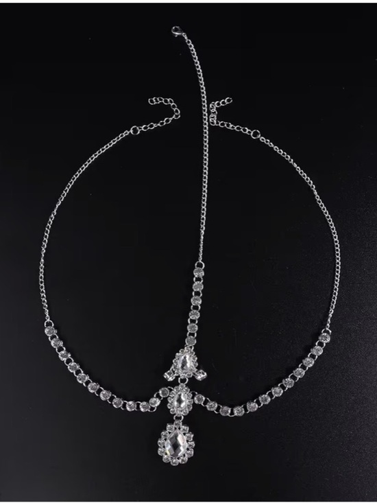 Crystal Bridal Headpiece - Silver Clear Rhinestone Forehead Chain main image 6